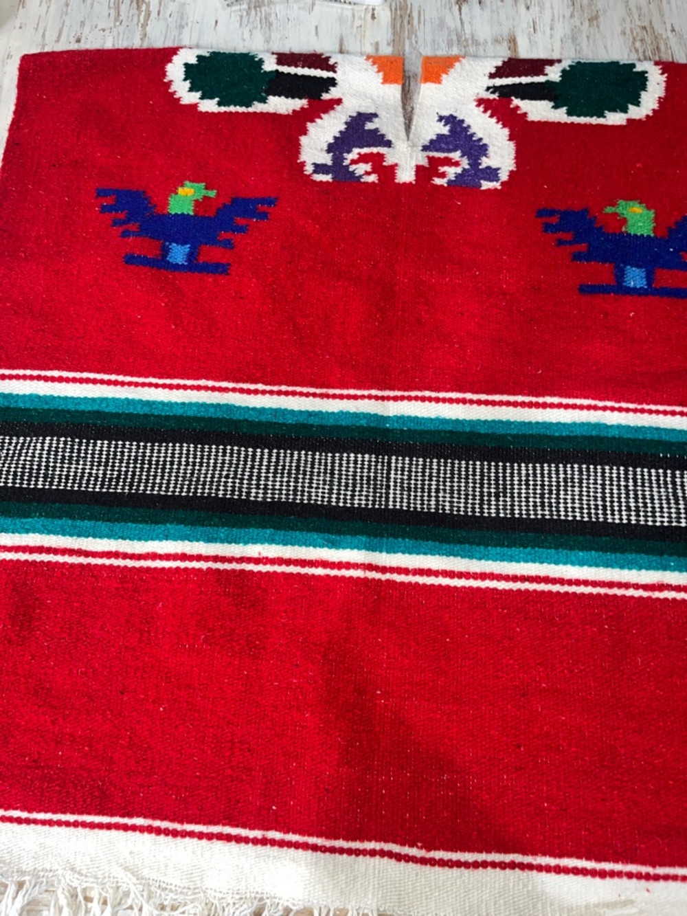 Vintage Red Mexican-
Traditional Sarape Gaban Poncho – Handmade Ethnic Blanket